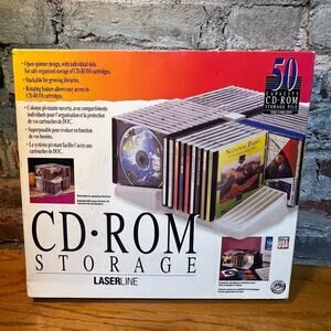 Vintage Laserline CD Spinner Holds 50 CDs Media Storage White Gray USA NEW